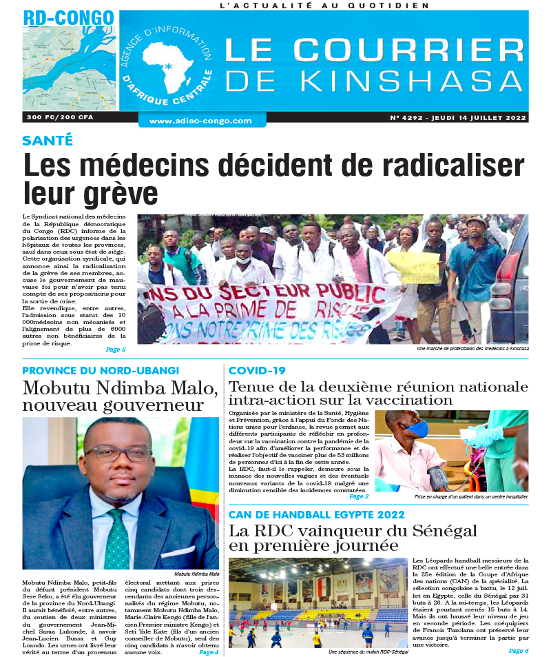 Cover Le Courrier de Kinshasa - 4292 